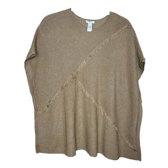 J. Jill Sweaters - J. Jill Beige Tan Yak Hair Cotton Blend Poncho Fringe‎ Detail Size XS/S Petite